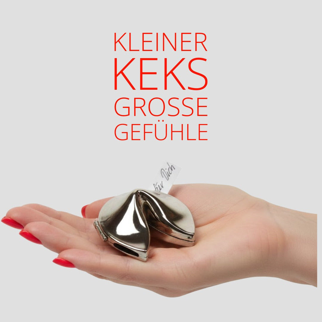 Personalisierbarer Glückskeks aus Edelstahl, minimalistisches Design