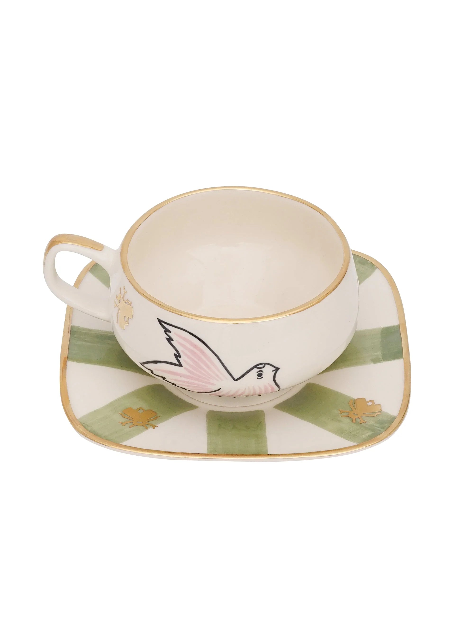 Gunia Project Birdsong Tea Cup – handbemalte Keramiktasse mit Untertasse, Ukraine