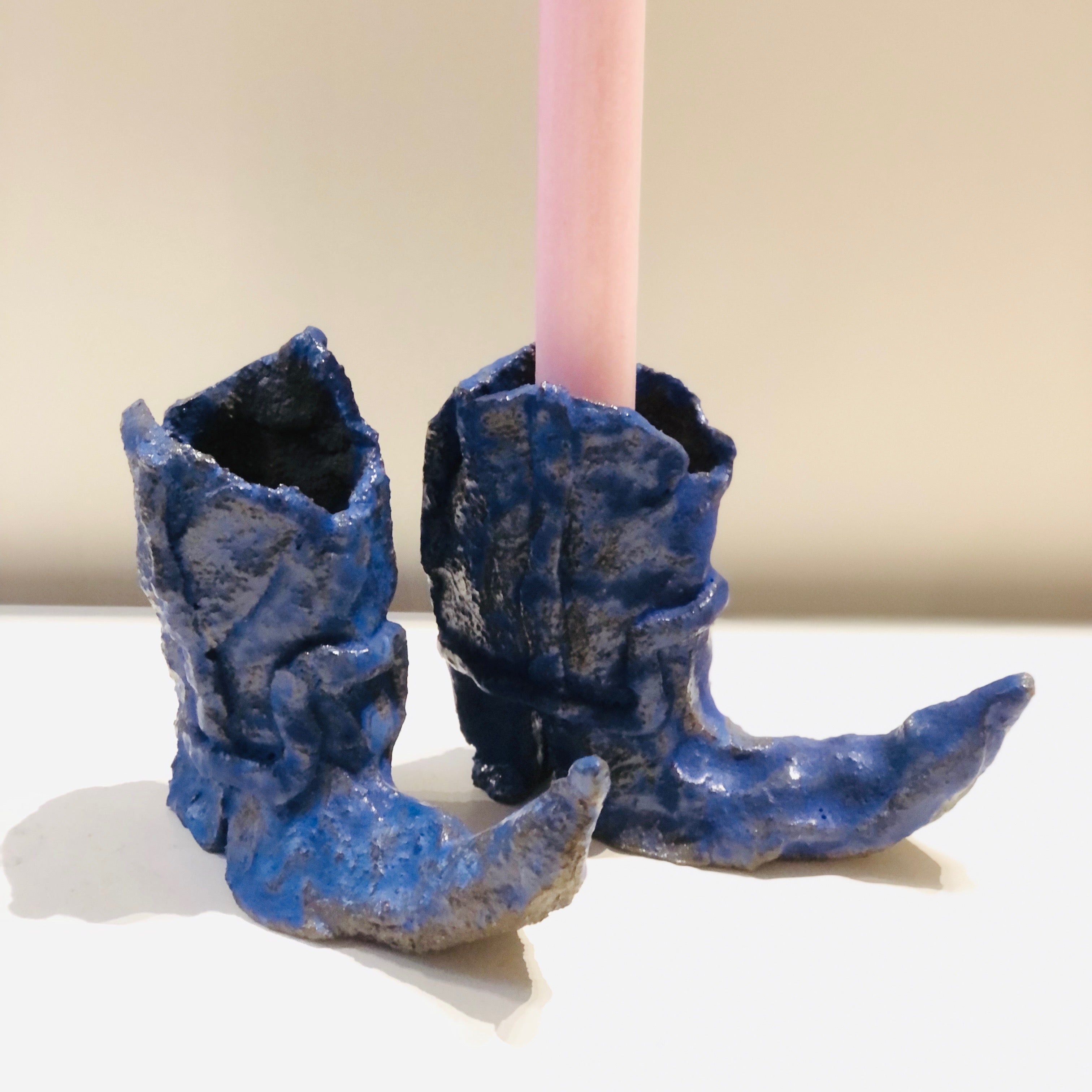 'Cowboy Boots', Kerzenhalter, blau | Hot Legs