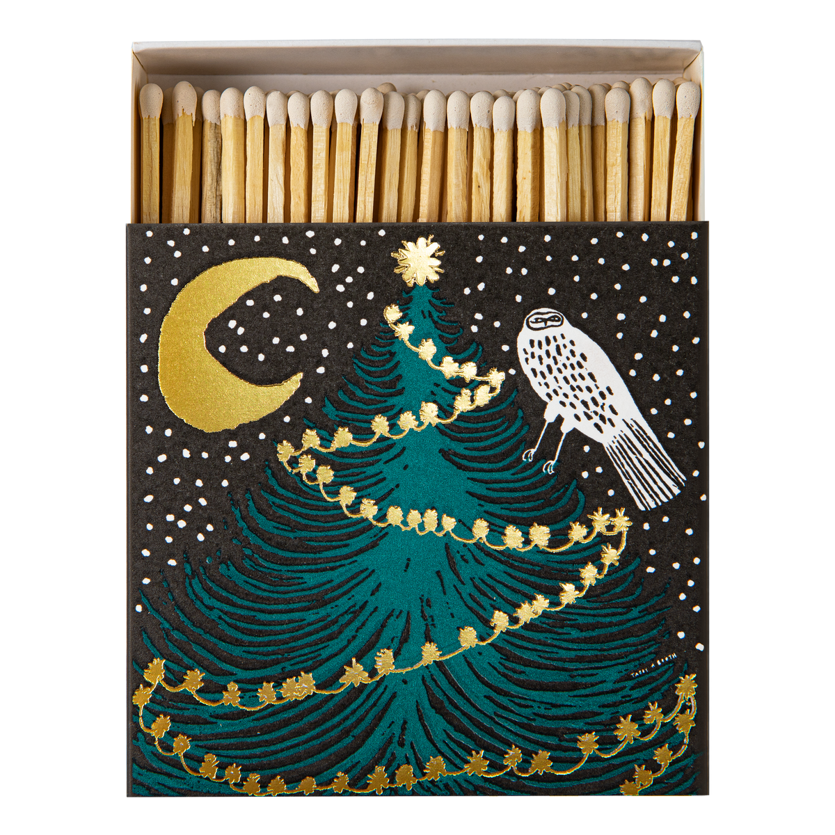 'Eule, Mond und Baum' Streichhölzer, quadratisch | Archivist