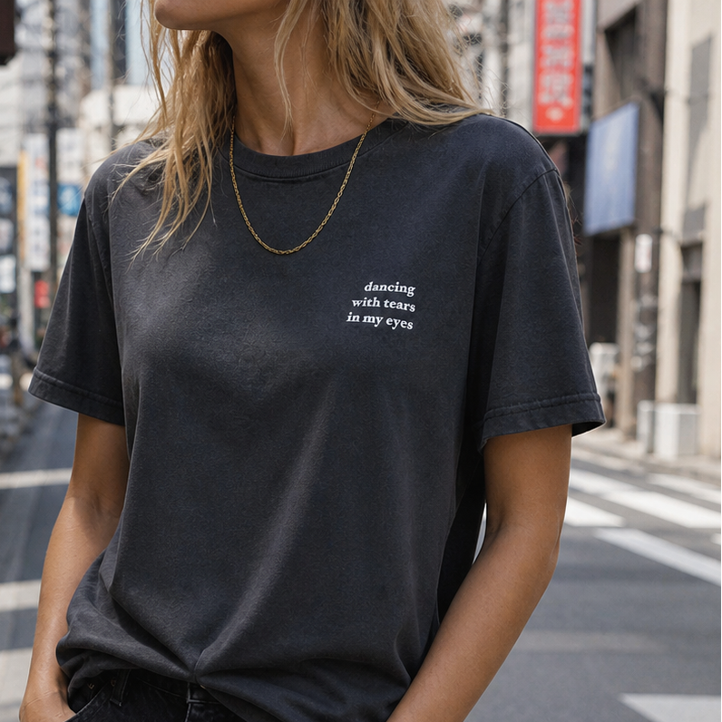 Shirt mit claim Dancing With Tears In My Eyes black wahed put limitiert hand printed