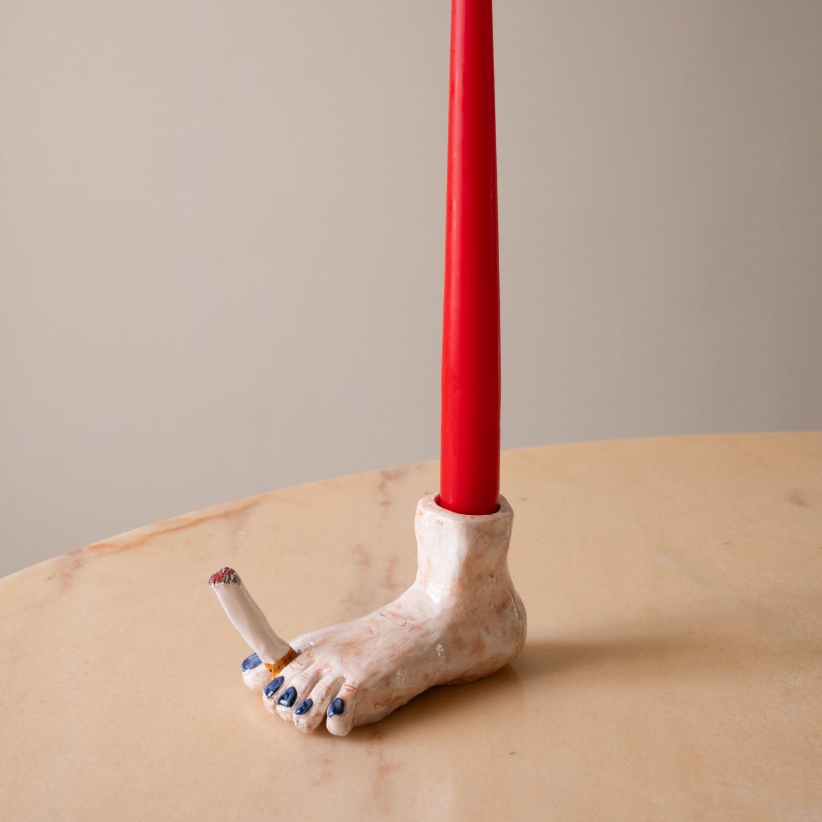 Kerzenhalter 'Römischer Statuen Fuss, nach Feierabend', blau| Alo Ceramics