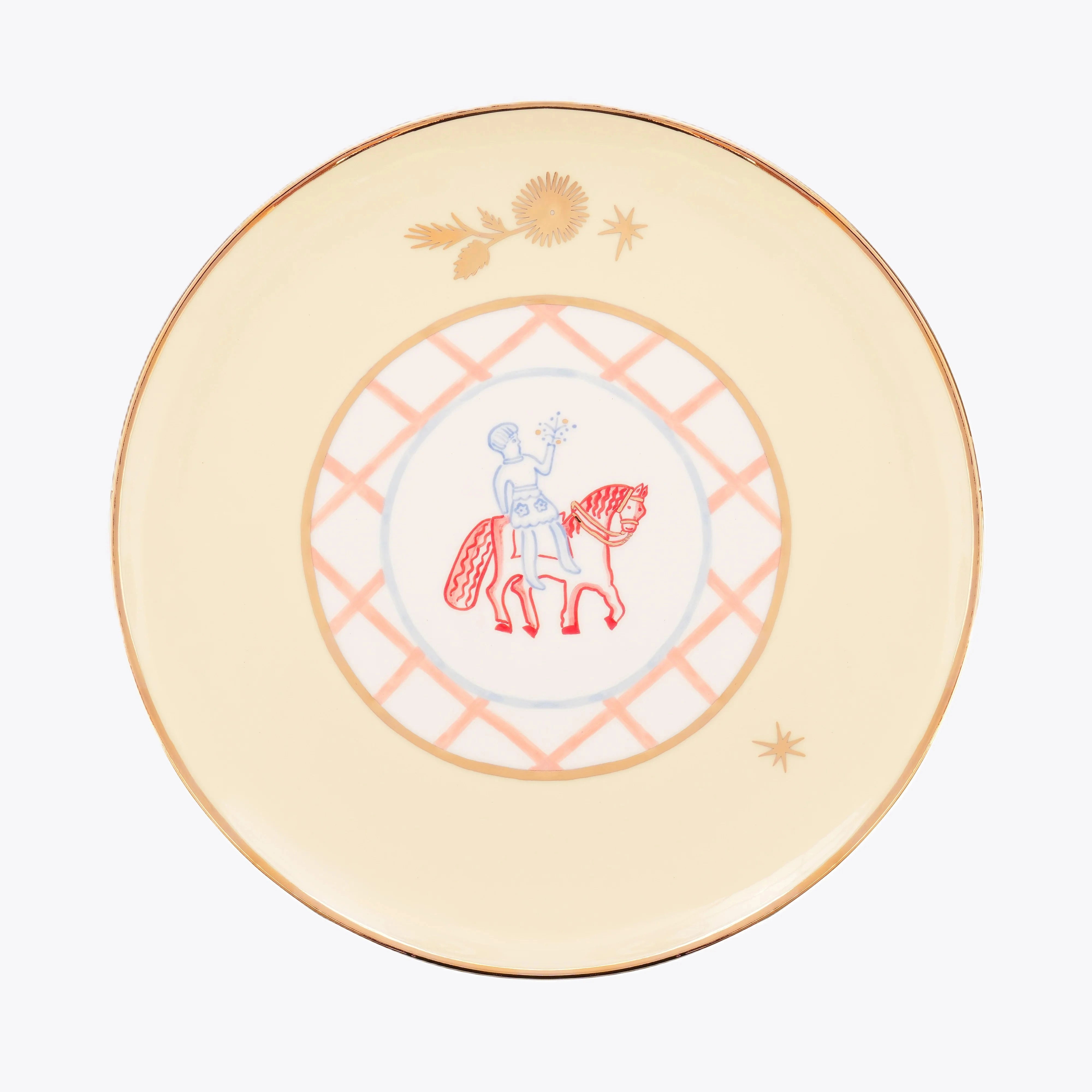 Gunia Project Horseman Plate with Flowers – handbemalter Keramikteller mit Reitermotiv