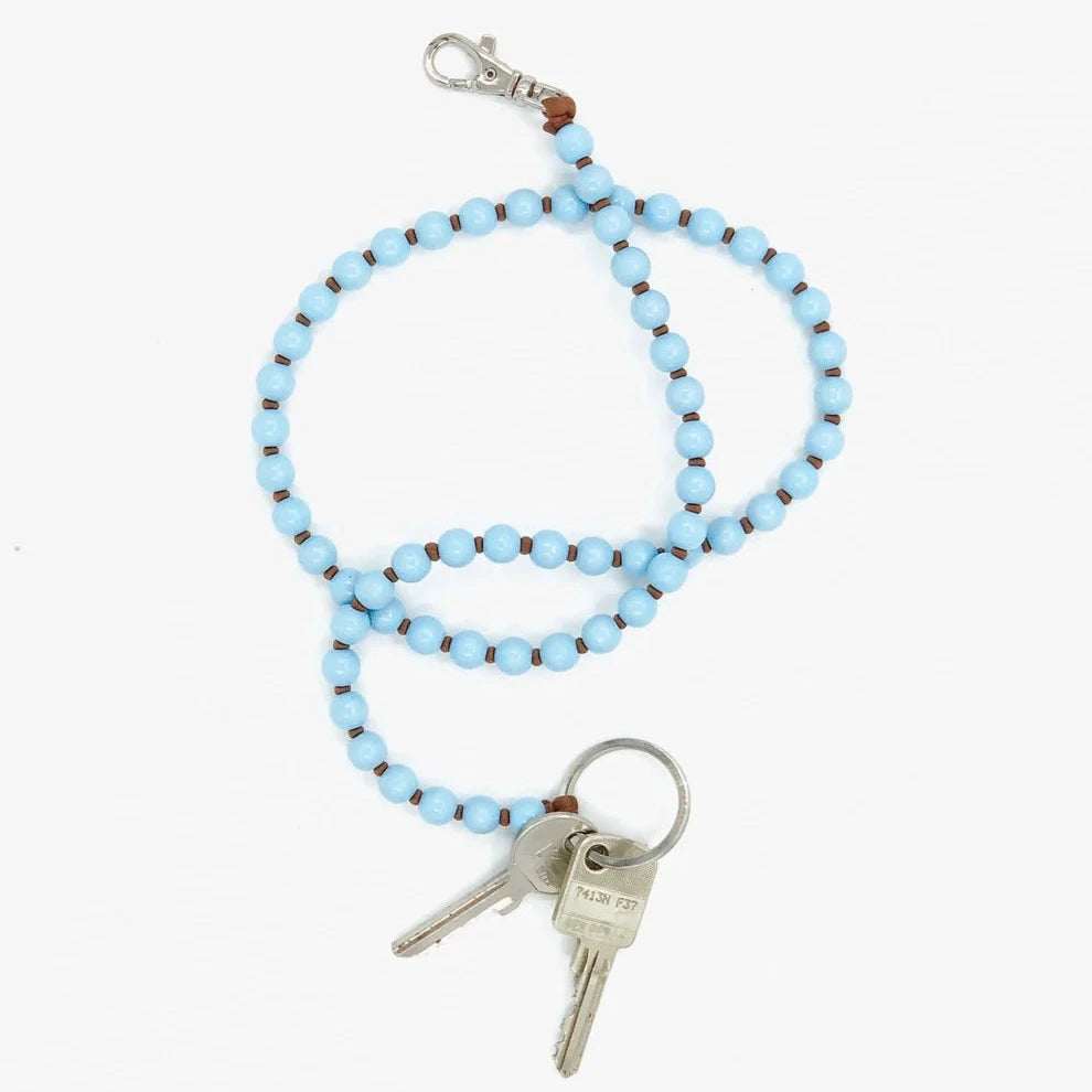 Ina Seifart Schlüsselanhänger mit Perlen, lang in Pastellblau/Mocca