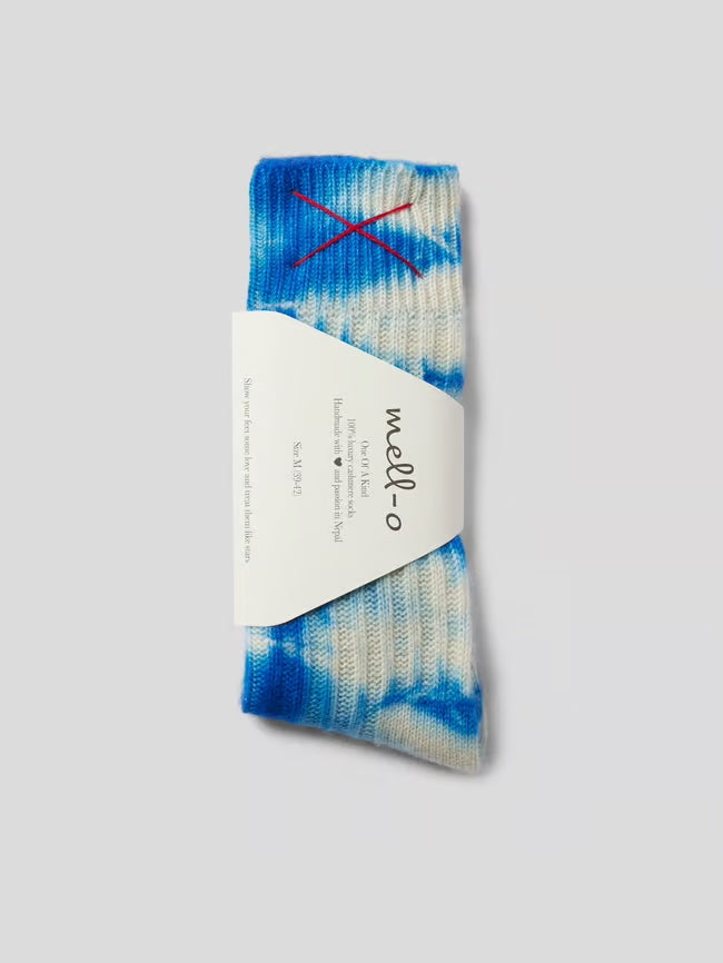Tie-Dye Socken aus Kashmir, blau-melange | Mell-o