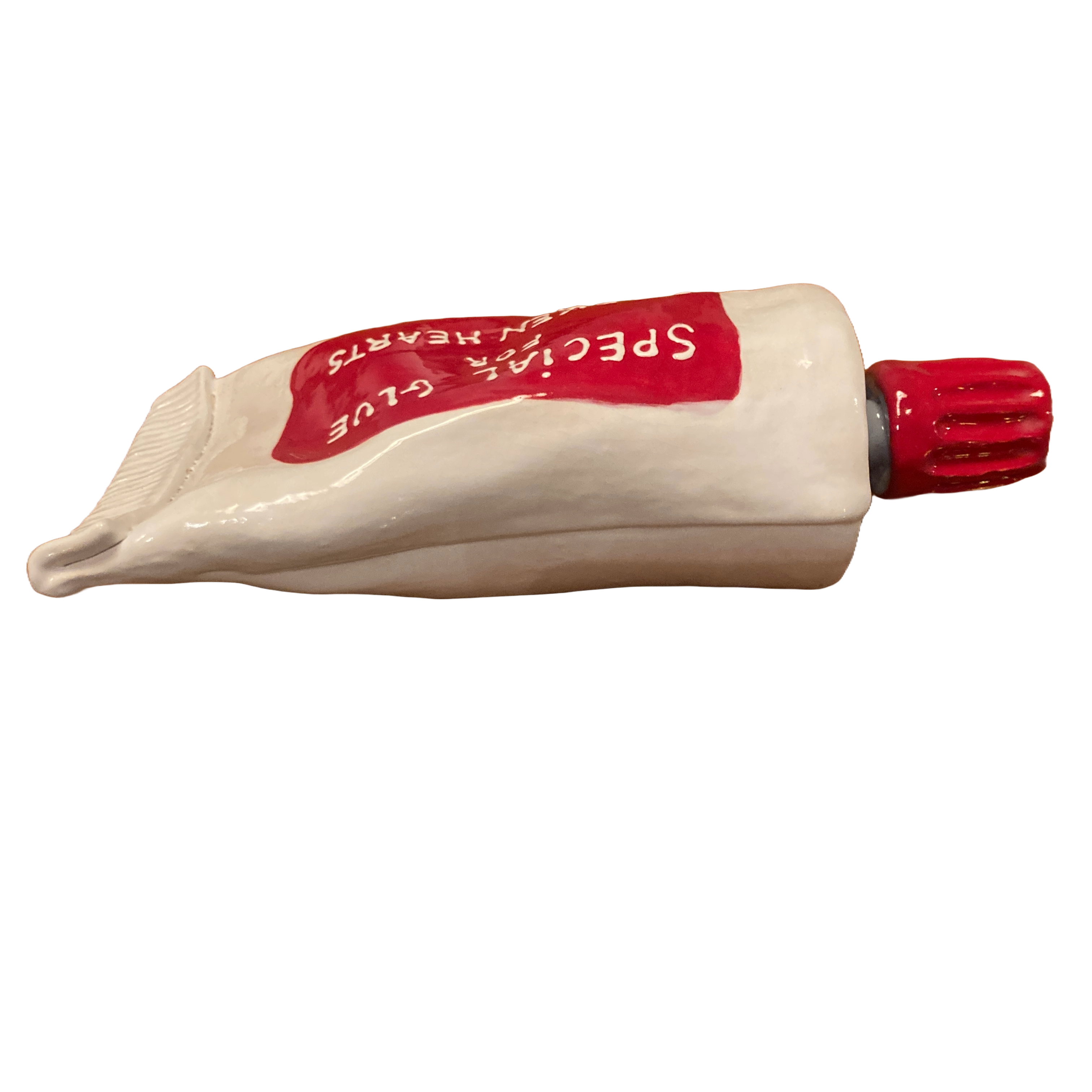 'Special Glue For Broken Hearts' Klebetube aus Keramik, weiß/rot