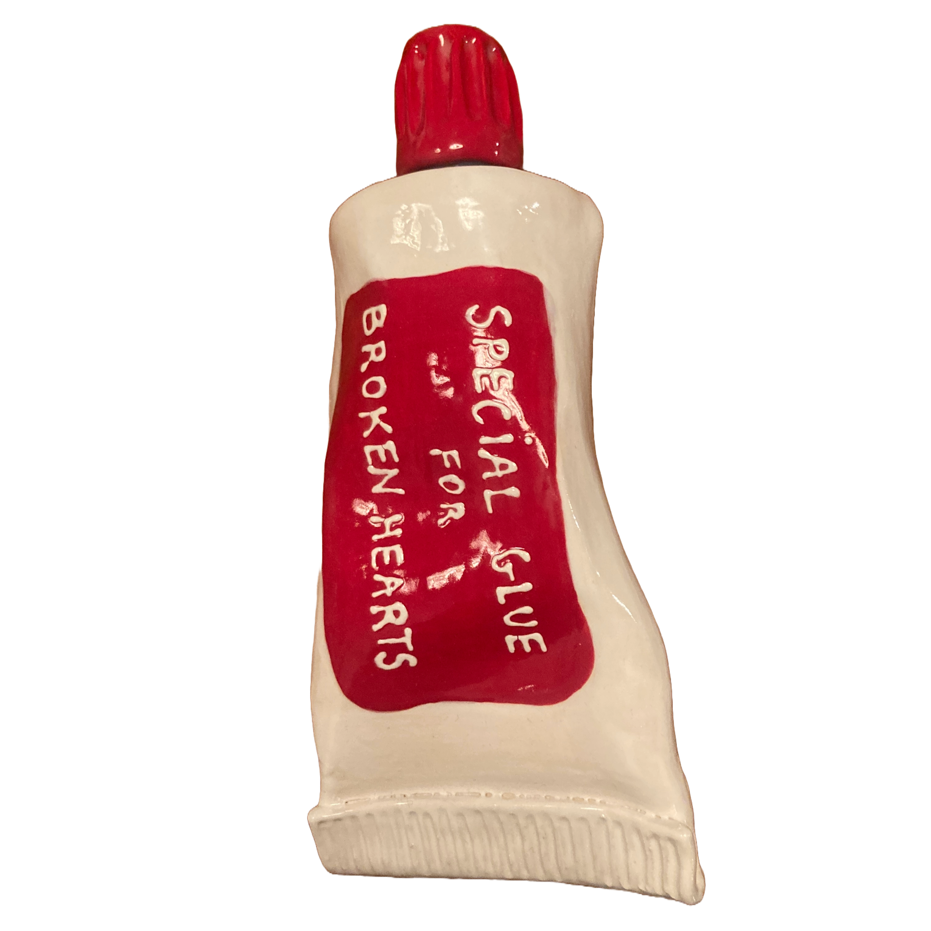 'Special Glue For Broken Hearts' Klebetube aus Keramik, weiß/rot