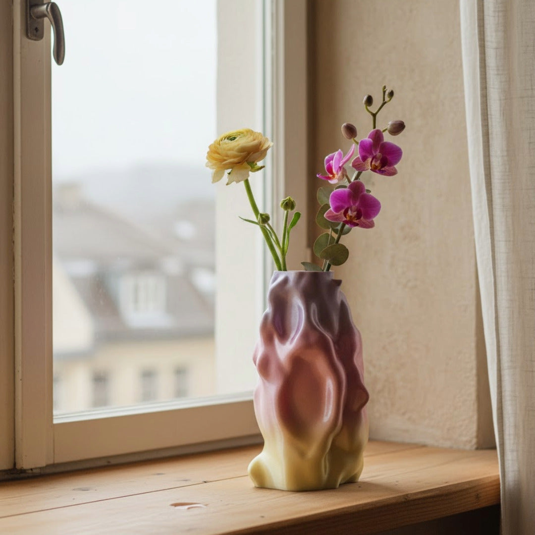 Limitierte 3D-Druck Vase – Organic Angel, klein, lila-rosa-gelb| Radical Softness