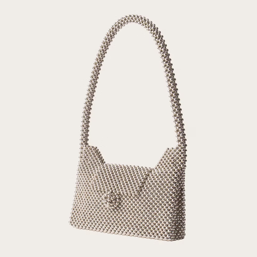 'Ekkula Disco', kleine Handtasche aus silbernen Perlen | Studio Ekkula