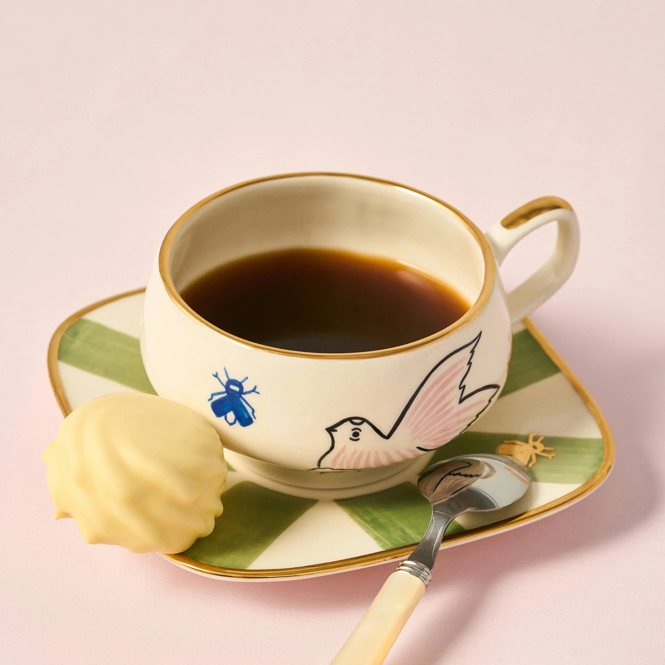 Gunia Project Birdsong Tea Cup – handbemalte Keramiktasse mit Untertasse, Ukraine