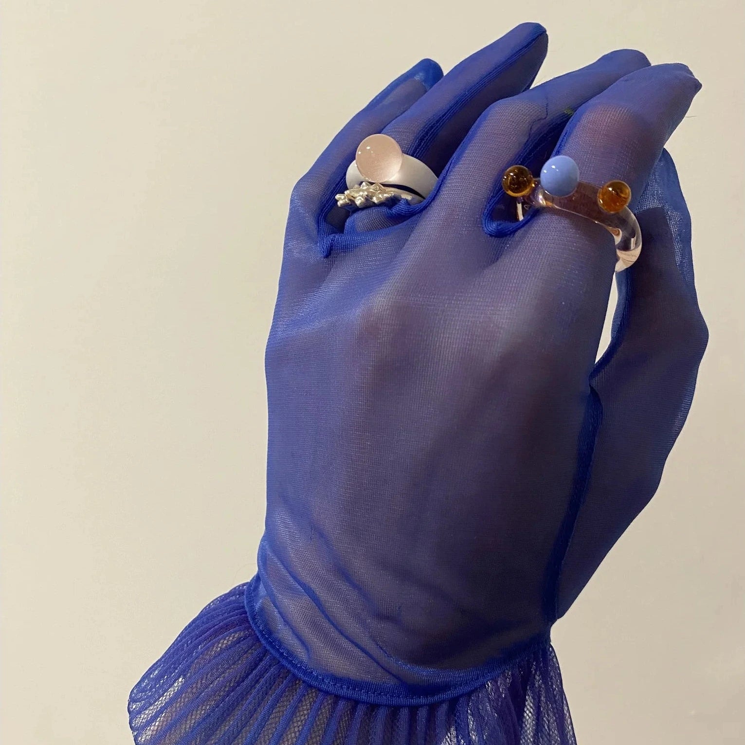 Roslyn 'Bubble Triple' rosa blau amber, Ring aus Glas