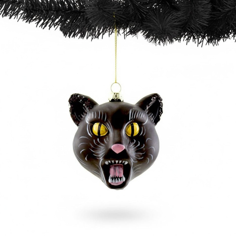 'Schwarze Katze' Christbaumschmuck aus Glas