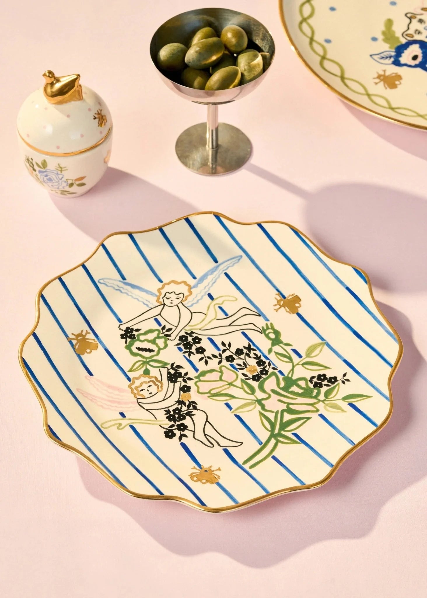 Gunia Project Angel Spring Sugar Bowl – handbemalte Keramik-Zuckerdose mit Engelmotiv