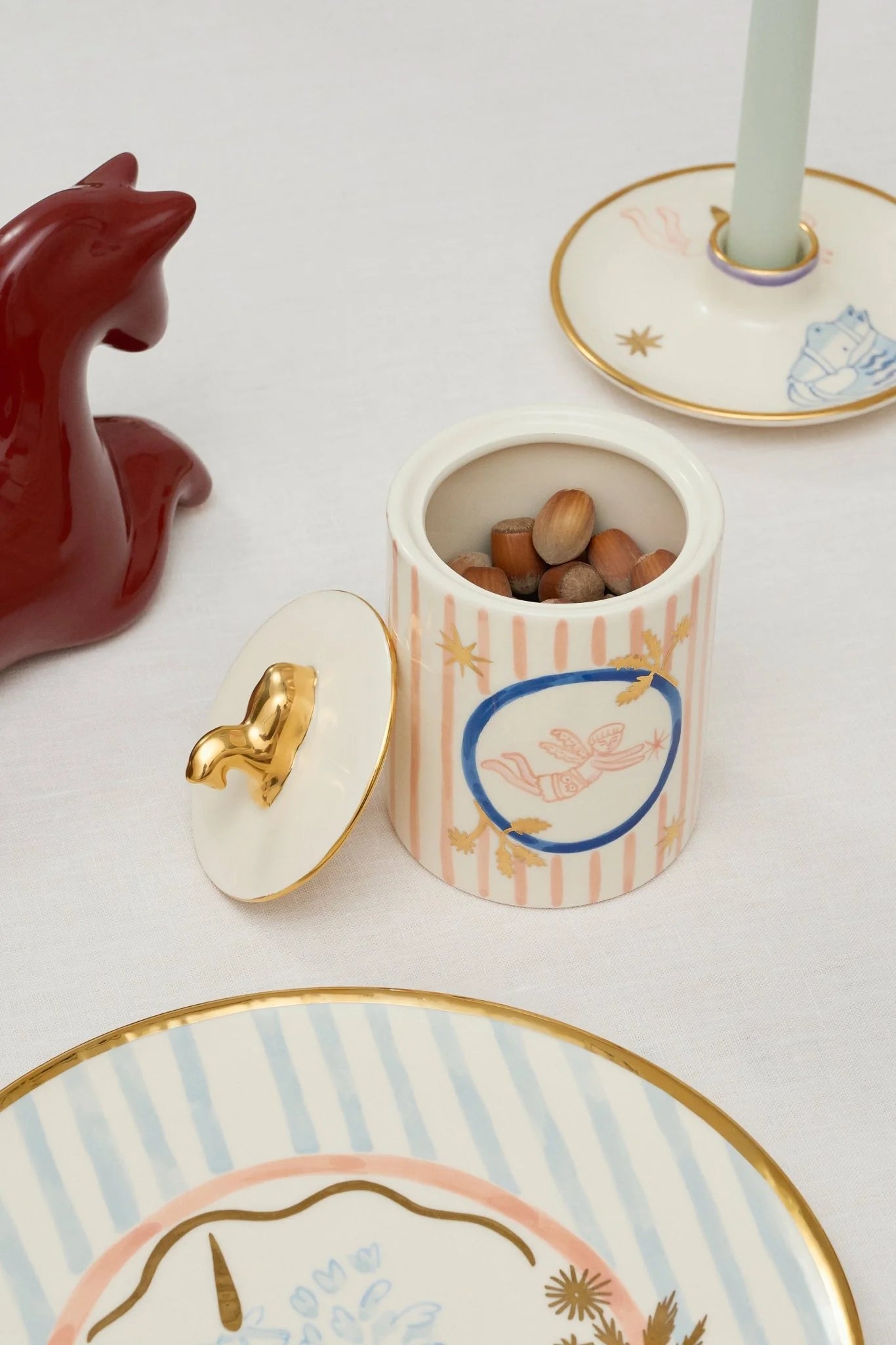 Gunia Project Horseman Sugar Bowl in Pink – handbemalte Keramik-Zuckerdose mit Reitermotiv
