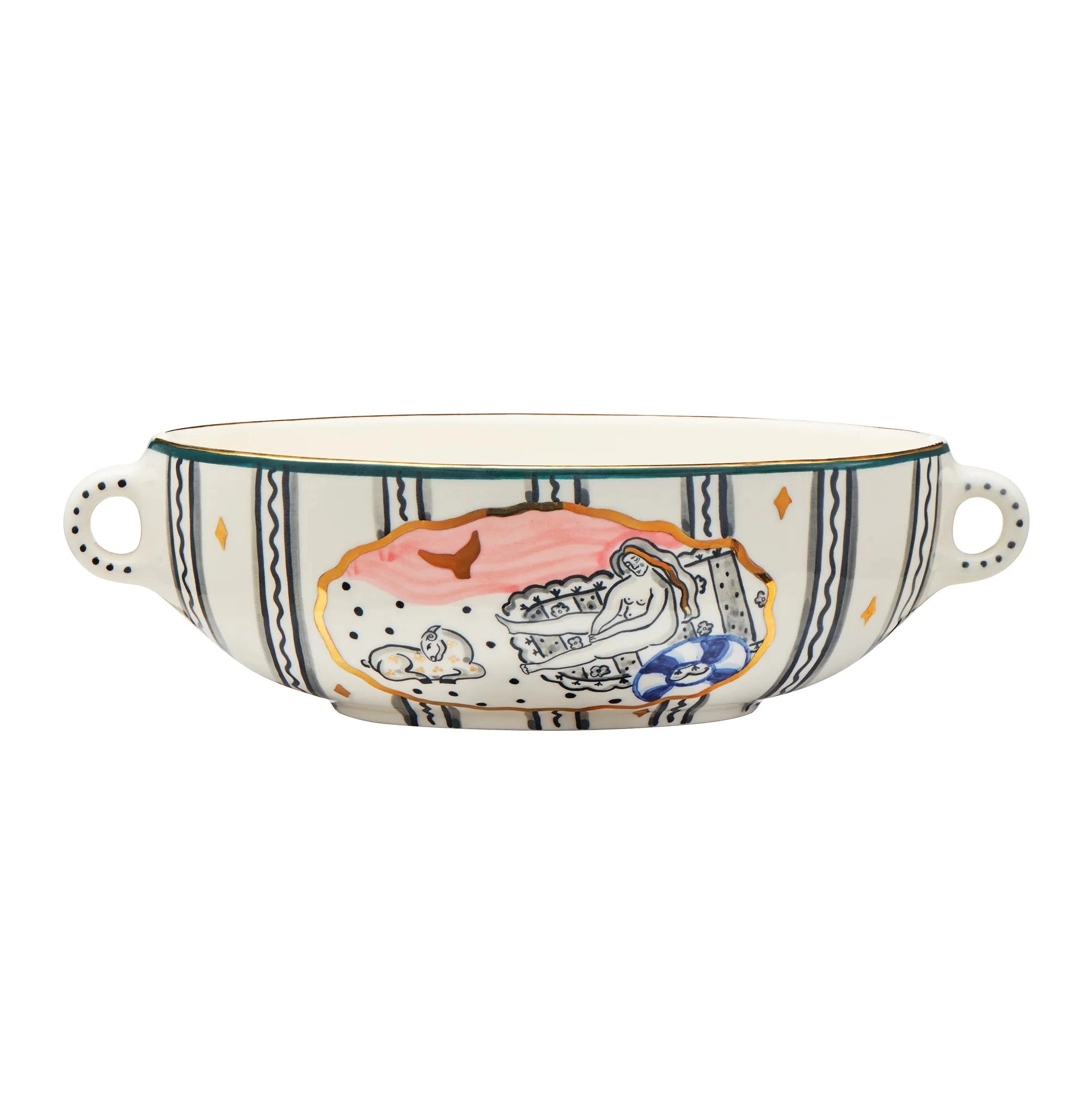 Gunia Project Fruit Bowl Mermaid Figs – handbemalte Keramik-Obstschale mit Meerjungfrau