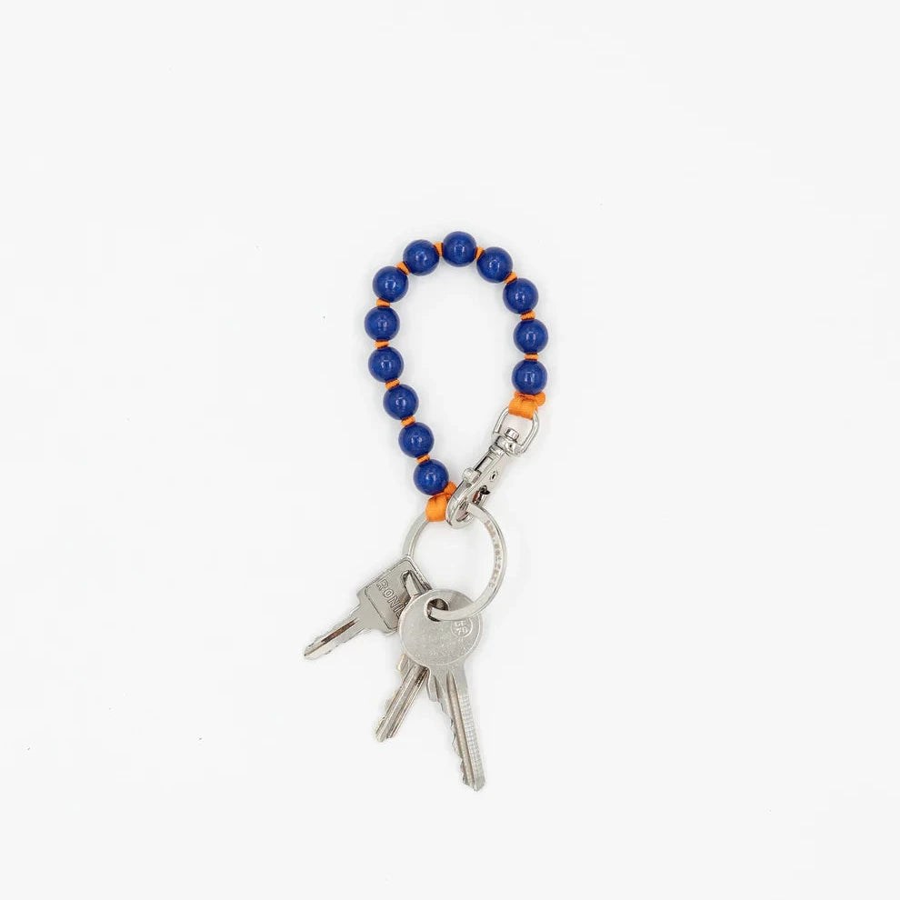 Schlüsselanhänger BIG mit dicken Holzperlen, kurz, Blau-Orange | Ina Seifert
