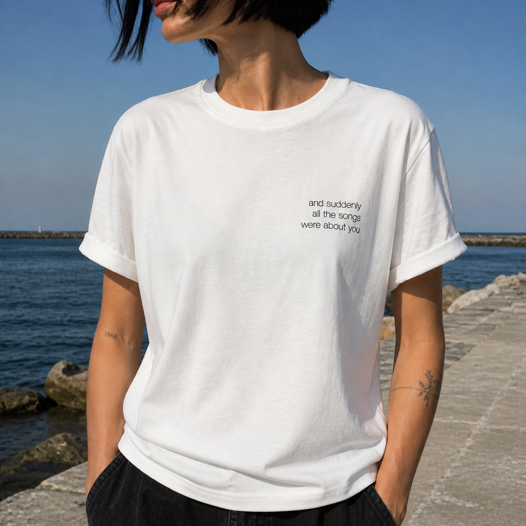 'and suddenly all the songs were about you' Shirt, white | medium fit